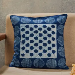 Fabindia Indigo Roshan Dabu Blue & White Geometric Printed Cotton Square Cushion Cover-picture-43