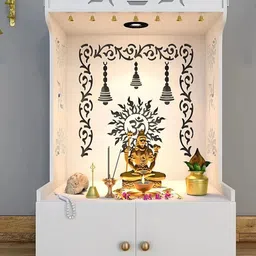 Homscape White Wooden Temple For Home with Spacious Shelf & Inbuilt Focus Light-image-93