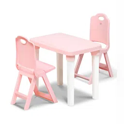 HAPPY BEAR Kids Pink & White Folding Chair & Adjustable Study Table-33