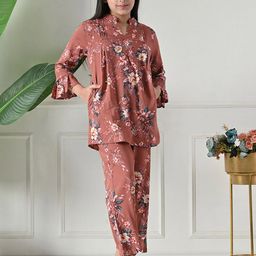 Bella Moda Girls Printed Mandarin Collar Pure Cotton Shirt With Trousers-image-53