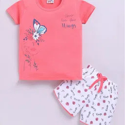 Universal Stars Girls Animal Printed Round Neck Pure Cotton T-shirt With Shorts-image-97