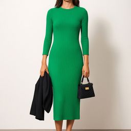 SASSAFRAS Women Striped Round Neck Cotton Bodycon Midi Dress-image-78