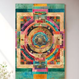 Art Street Beige & Green Abstract Yantra Canvas Wall Art-picture-29