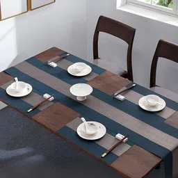 YELONA Blue 7 Pieces Textured Rectangular Table Placemats & Runner-30