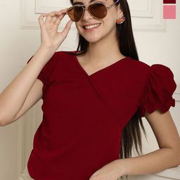 Metronaut Women Pack Of 2 Puff Sleeve Peplum Top-picture-37