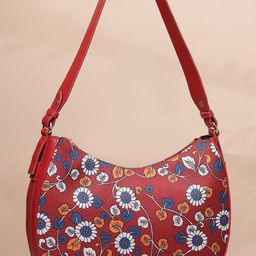 Anouk Floral Printed PU Half Moon Hobo Bag-image-90