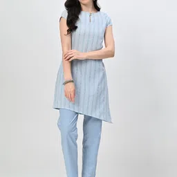 AMBI Women Striped Regular Sequinned Kurti with Trousers-6