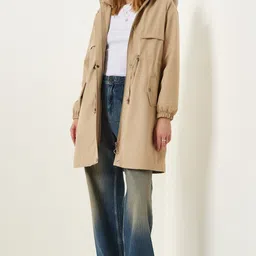Happiness istanbul Spread Collar Long Sleeves Faux Fur Trim Overcoat-44