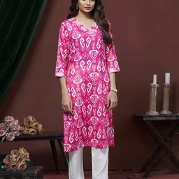all about you Ethnic Motifs Printed V-Neck Straight Cotton Kurta-image-26
