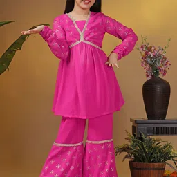 BAESD Girls Ethnic Motifs Printed Georgette A-Line Kurta With Sharara-image-11