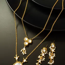 aadita Gold Plated Diamond Stones Studded & Pearl Beaded Jewellery Set-picture-31