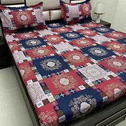 Pure Decor Blue & Red Ethnic Motifs Queen Bedsheet with 2 Pillow Covers-image-88