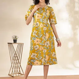 Anouk Women Floral Printed V-Neck Midi A-Line Dress-image-29