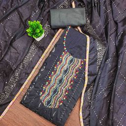 KALINI Striped Embroidered Sequinned Unstitched Dress Material-picture-8