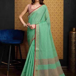 DIVASTRI Zari Pure Linen Saree-image-56