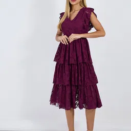 Styli Women V-Neck Ruffle Sleeves Tiered Midi Dress-image-17