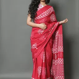 Craft Musium Floral Pure Cotton Bagru Saree-image-90