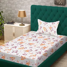 KLOTTHE White Floral 300 TC Single Bedsheet with 1 Pillow Covers-image-93
