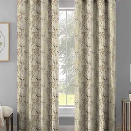 Aura Coffee Brown & Green 2 Pieces Printed Velvet Long Door Curtain-2