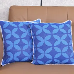 Saral Home Blue Set of 2 Geometric Square Cushion Covers-9