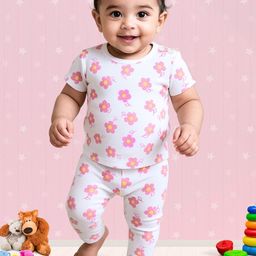Nuego Infants Baby Girls Floral Printed Top with Leggings Clothing Set-image-35