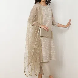 Ethnicity Ethnic Motifs Embroidered Thread Work Straight Kurta With Trousers & Dupatta-image-16