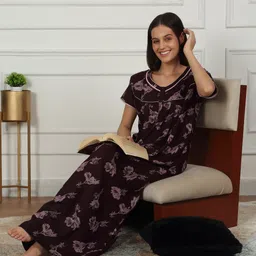 Sweet Dreams Women Pure Cotton Printed Maxi Nightdress-image-89