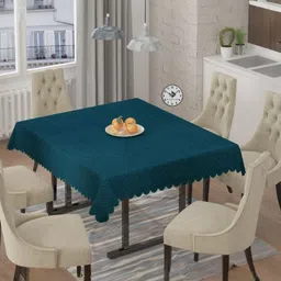 BIGGER FISH Teal 6-Seater Self Design Quilted Square Velvet Table Cover-45