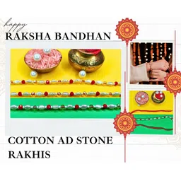 Anouk Set Of 3 Beaded Cotton Thread with AD Stones & Meenakari Designer Rakhi for Brother image 4