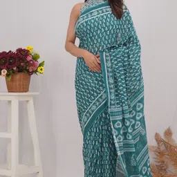 Vanedik Floral Pure Cotton Block Print Saree-image-42
