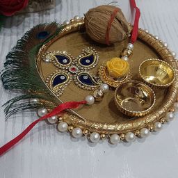 Nutts Beaded Floral Rakhi With Pooja Plate Roli Chawal & Rakhi Gifts Set-image-97