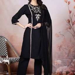 Nayam By Lakshita Women Floral Embroidered Regular Thread Work Pure Cotton Kurta with Trousers & With Dupatta-image-97