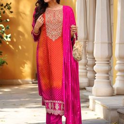 Anni Designer Geometric Printed Thread Work Straight Kurta with Trouser & Dupatta image 5
