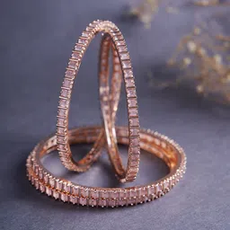 Opal Touch Set Of 4 Rose Gold-Plated AD Studded Bangles-image-47