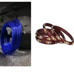 SOMIL Set of 16 Blue Alloy Artificial Stones & Beads Bangles-image-18