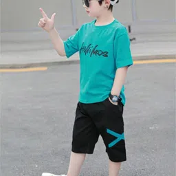 YK Boys Printed Round Neck Pure Cotton T-Shirt With Shorts-56
