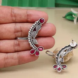 PREYANS Leaf Shaped Oxidised Ear Cuff Earrings-image-45