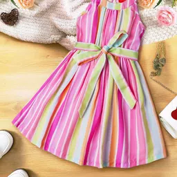 pspeaches Striped Halter Neck Fit & Flare Dress-image-49