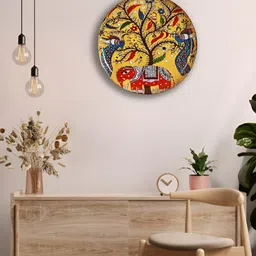 Homspurts Yellow & Blue Madhubani Printed Wall Art-image-90