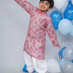 Little Bansi Boys Floral Printed Pure Cotton Kurta With Dhoti Pants-11