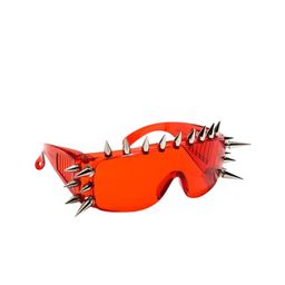 ZAADRAN Men Shield Sunglasses With UV Protected Lens Rave Studs | Red-48
