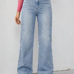 Glossia Women Comfort Straight Fit High-Rise Light Fade Acid Wash Stretchable Jeans-picture-10