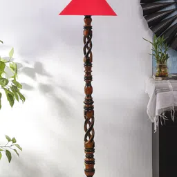 Devansh Brown & Red Wooden Floor Lamp With Shade-28