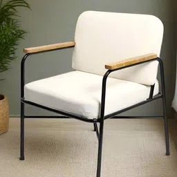 HABERE INDIA White & Black Cushioned Wooden Lounge Chiar-image-64