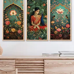 Kotart Brown & Red 3 Pieces Floral and Botanical Wooden Wall Paintings-3