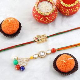VIRAASI 2-Pcs Bhaiya Bhabhi Rakhi With Candle & Greeting Card & Roli Chawal-image-39