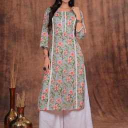 SHIONS Women Floral Printed Cotton Straight Kurta-image-83