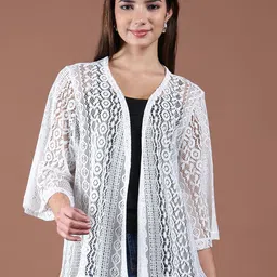 UnaOne Women Embroidered Longline Shrug-44