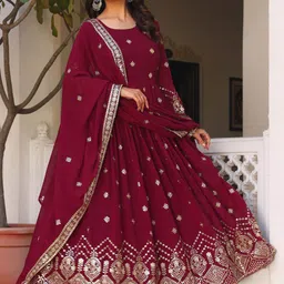 Wedani Embroidered Fit & Flared Maxi Ethnic Dress With Dupatta-picture-26