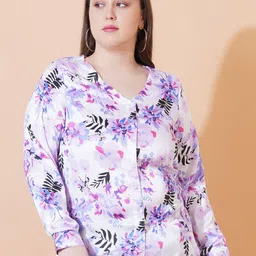 Sztori Floral Print Satin Longline Top-13